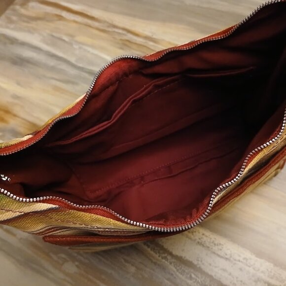 New Western Sarape Top handle Shoulder Bag Purse Wine Green Crescent Baguette - Picture 6 of 6